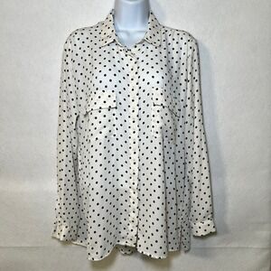 Zara Basic Black/White Polka Dot Parisian‎ Chic Retro Revival Botton Up Large